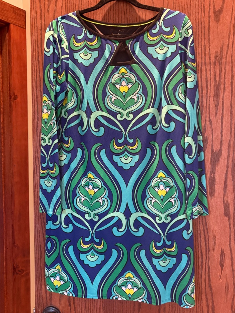 Laundry By Shelli Segal Navy & Teal Printed Long-Sleeve Shift Dress